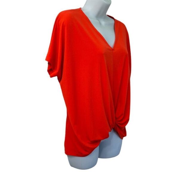 Iman Orange‎ V-Neck Dolman Sleeve Knot Front Casual Blouse Top - Picture 3 of 5